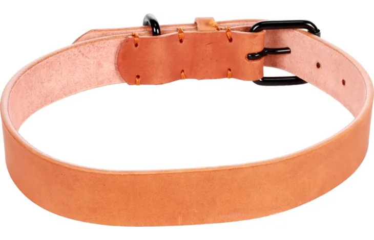 Flamingo leren halsband cognac met meerdere gaten en metalen ring