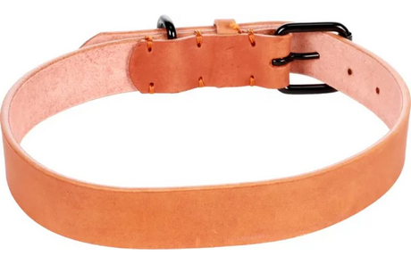 Flamingo leren halsband cognac met meerdere gaten en metalen ring