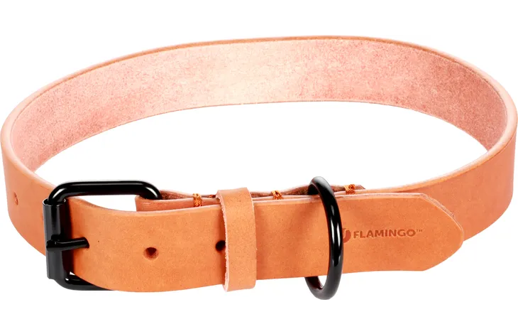 Flamingo leren halsband cognac met verstelbare gesp en ronde gaten
