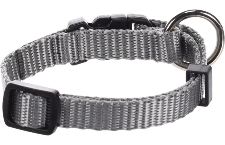 Halsband Ziggi grijs geweven band met metalen ring en verstelbare sluiting