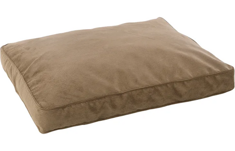 Rechthoekig beige kussen met geribde stof en nette naden