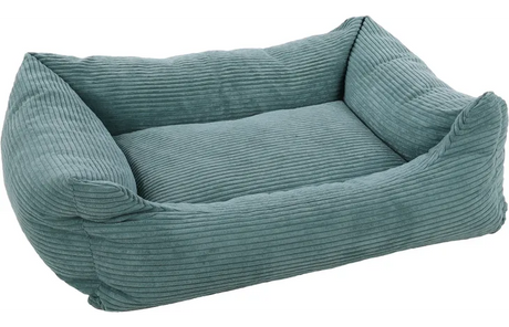 Rechthoekige blauwe velvet mand met opstaande randen en ligkussen, 100x80 cm