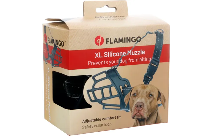 Flamingo muilkorf honden – Zachte siliconen muilkorf hond verstelbaar – Maat XL – Model Benzo Zwart
