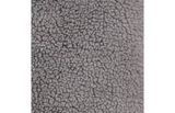 Grijze teddy-achtige voering met krulstructuur, close-up