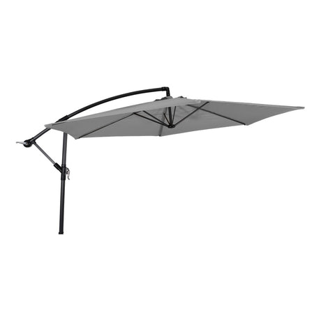 Grijze zweefparasol Ø3 m met zwarte mast en open parasoldoek