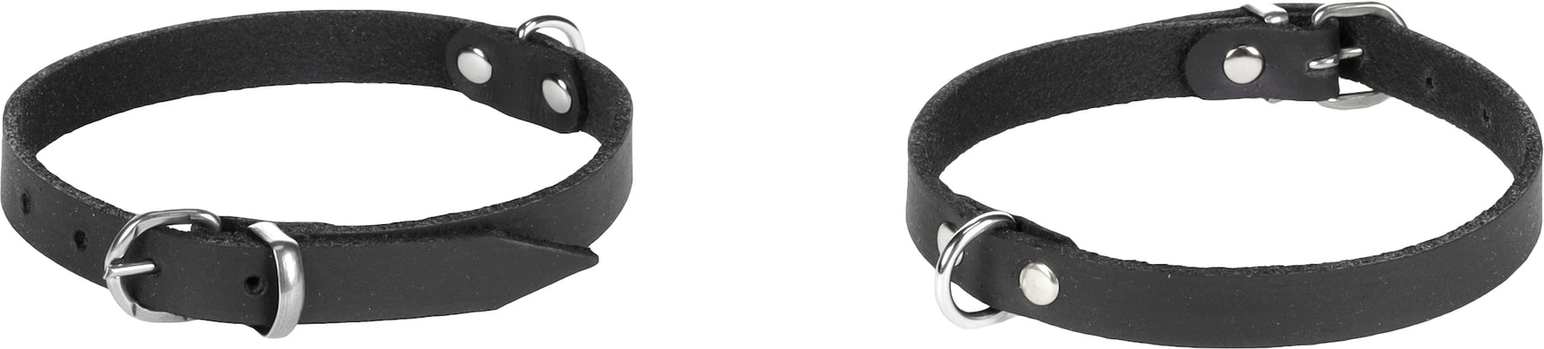Zwarte leren halsband met gesp en ringen, set van twee weergaven