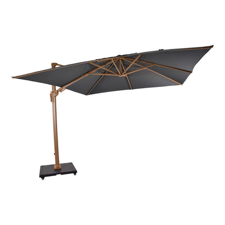 Zweefparasol VirgoFlex met houtlook frame en grijze zweefkap, 3x3 m
