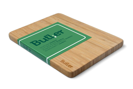 Bamboe snijplank 28 x 21 cm met Butcher-logo op oppervlak