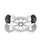 OXO appeldeler, wit frame met zwarte handgrepen en metalen snijwiel met 6 spaken