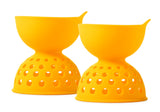 Set van 2 OXO eierpocheerders, gele siliconen komvormen met perforaties