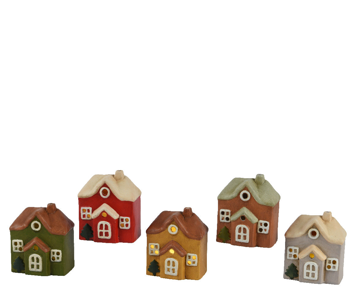 Set LED huisjes in terracotta en beige, diverse ontwerpen, voor binnen
