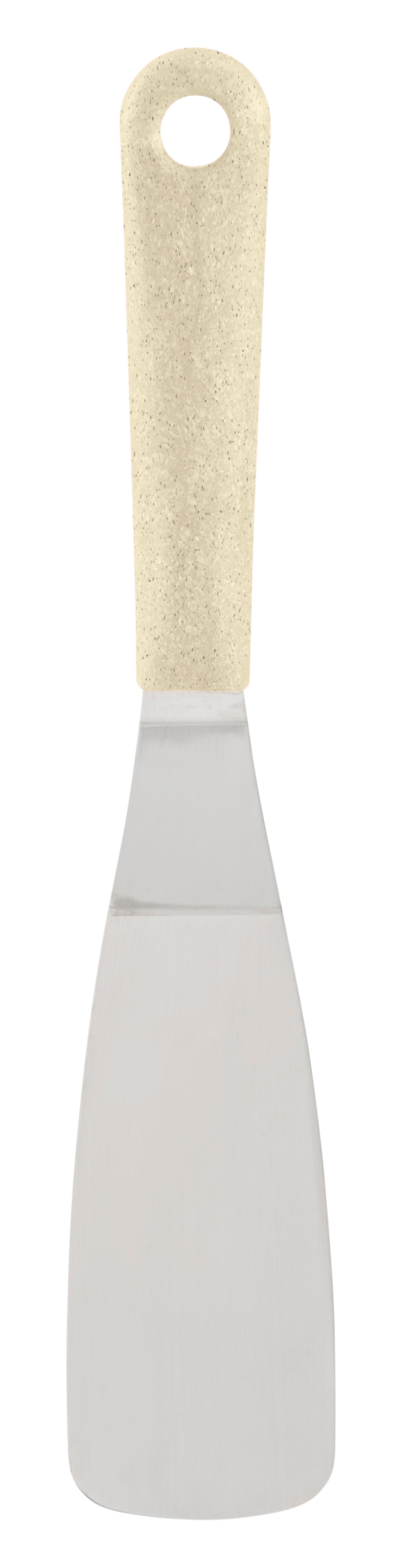 GastroMax Bio spatel met licht beige handvat en witte platte schraper, ophangoog