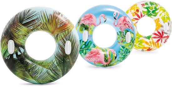 Opblaasbare zwemband set: palmenprint, flamingo’s en tropische bloemen, meerdere kleuren