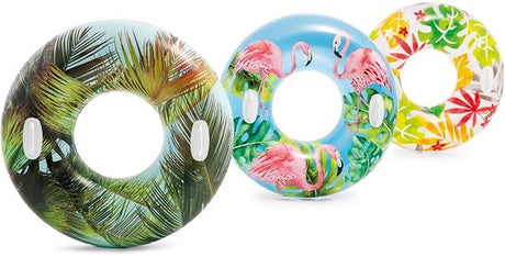 Opblaasbare zwemband set: palmenprint, flamingo’s en tropische bloemen, meerdere kleuren