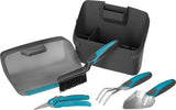Tuinset met grijze opbergbox en blauwe/zwart tuinaccessoires