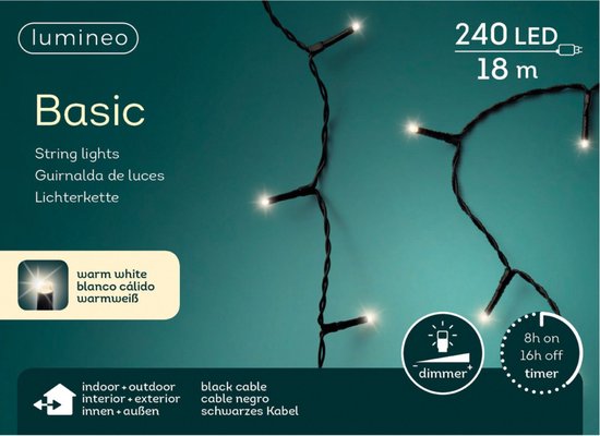 Basicverlichting LED warm wit - 18 meter - 240 lampjes - Zwart