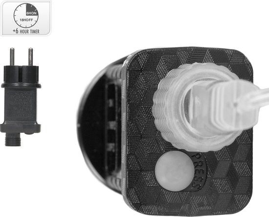 Led-lichtadapter voor kerststerdecor, zwarte behuizing met stekker en timerknop