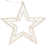 Metalen kerstster met LED’s, wit draadframe in stervorm, hangend aan koord