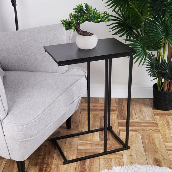 Bijzettafel metaal met mdf topblad - zwart