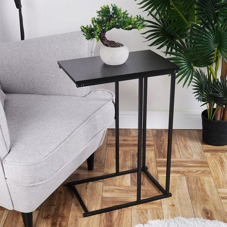 Bijzettafel metaal met mdf topblad - zwart