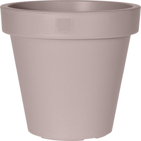 Taupe ronde kunststof bloempot met brede bovenrand