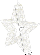 Metalen kerstster met LED’s, wit draadframe, afmetingen 38 cm, ophanglus
