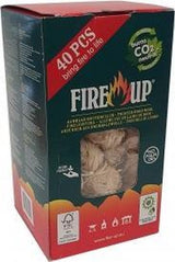 Doos met houtwol aanmaakwokkels Fire-Up, 40 stuks, kartonnen verpakking met logo