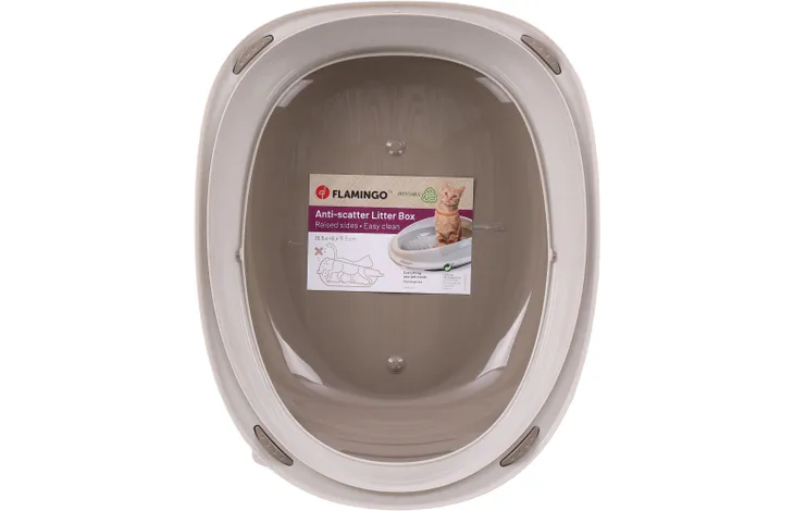 Kattenbak Jota in taupe met witte rand en opening