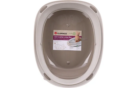 Kattenbak Jota in taupe met witte rand en opening