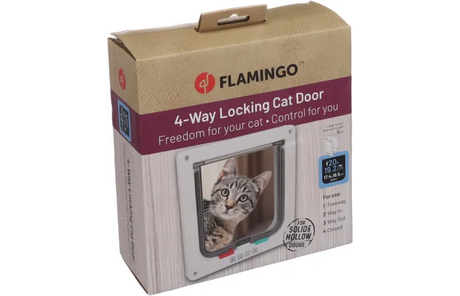Verpakking van Flamingo 4-standen kattenluik met tunnel, Badi wit