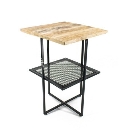 Bijzettafel Jali met licht houten blad en zwarte metalen gaasplank