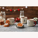 Porseleinen mokken (assorti van 3), beige met rode binnenkant en kerstillustraties