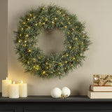 Groene cashmere krans met warmwitte micro-leds, volle ring