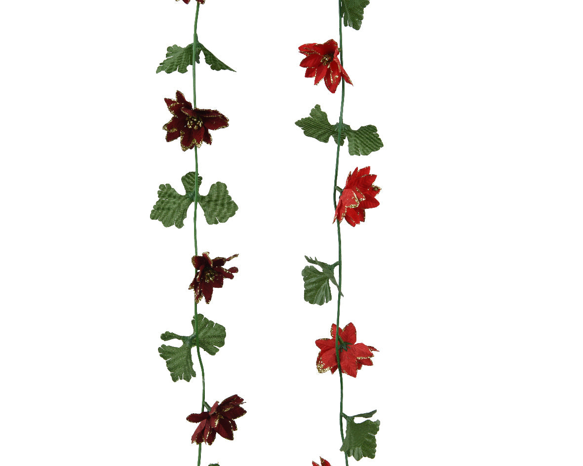 Polyester slinger met kunstbloemen en bladeren, rood en donkerrood