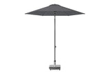 Antraciet parasol met ronde doek en centrale paal, inklapbaar frame