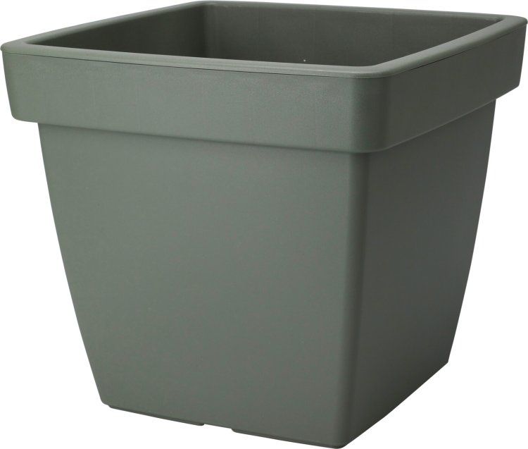 Groene kunststof vierkante bloempot, brede rand, 39x39x35 cm.