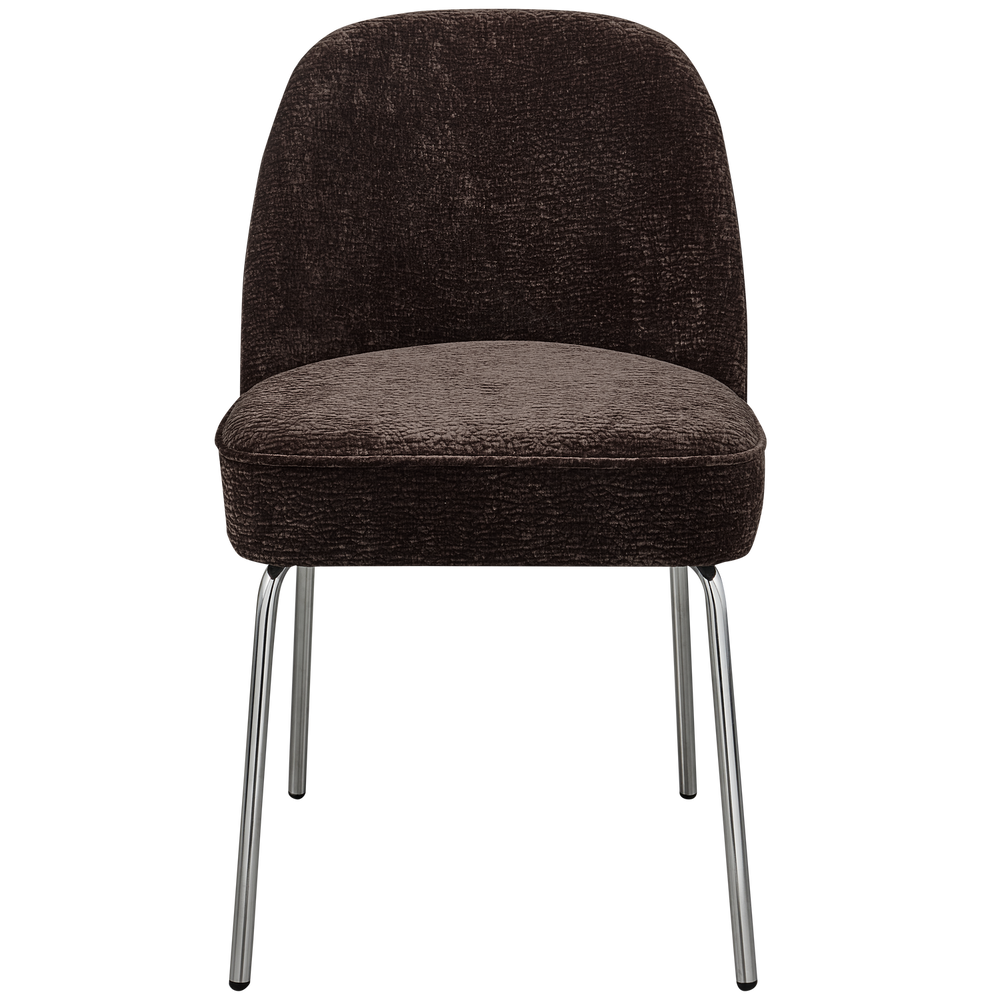 VOGUE EETKAMERSTOEL 3D CHENILLE DONKERBRUIN CHROME POOT