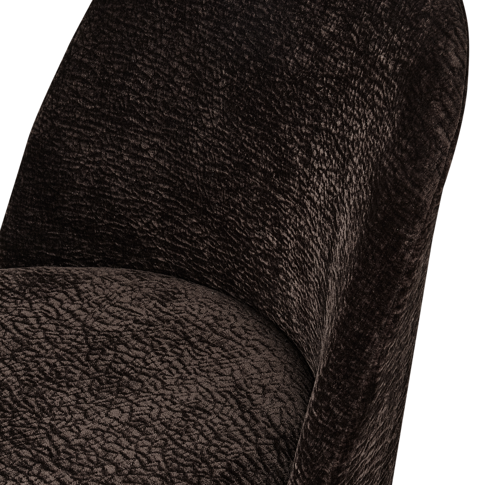 VOGUE EETKAMERSTOEL 3D CHENILLE DONKERBRUIN CHROME POOT