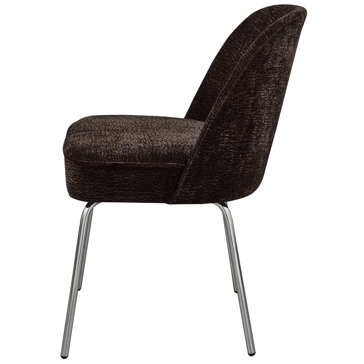 VOGUE EETKAMERSTOEL 3D CHENILLE DONKERBRUIN CHROME POOT