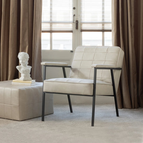 BePureHome - Patchwork poef leerlook naturel