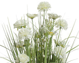 Kunstgras van polyester met meerdere witte bloemen en groene sprieten