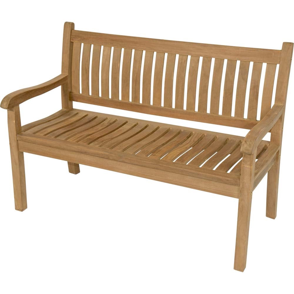 Teak tuinbank met gebogen rugleuning en armleuningen, 180 cm, houten lamellen
