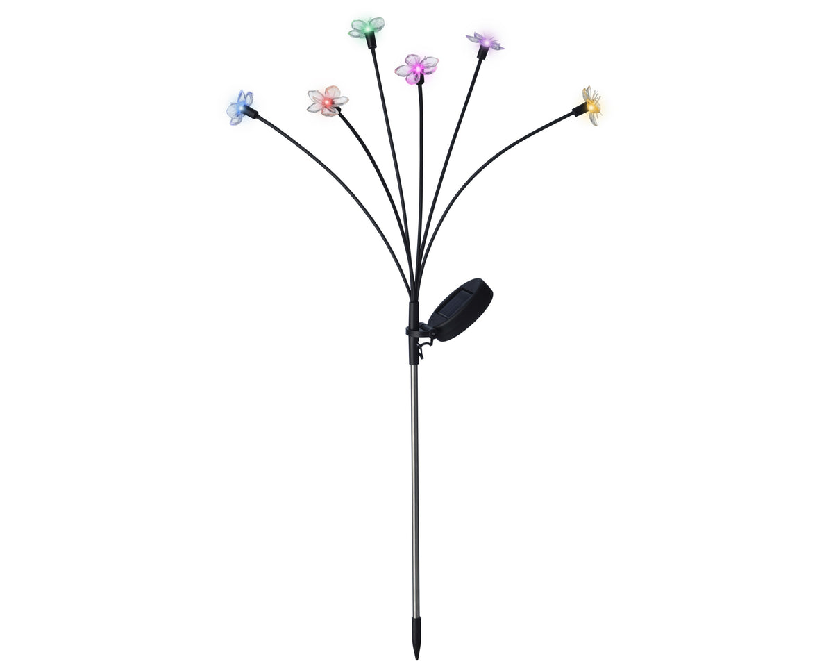 Solar tuinprikker met zwarte prikstok en kleurrijke LED-bloemen