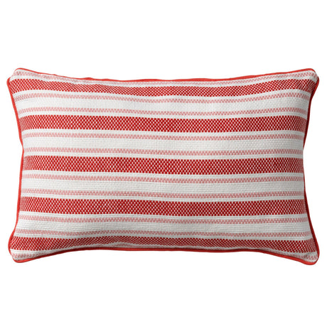 Rood gestreept sierkussen met witte horizontale strepen en rode bies