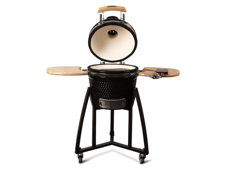 Kamado 16" Premium Black Keramische barbecue incl. Bluetooth kerntemperatuurmeter LED verlichting Medium Compleet Zwart