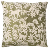 Groen sierkussen 45x45 cm met ivoorkleurig botanisch patroon, vierkante hoes