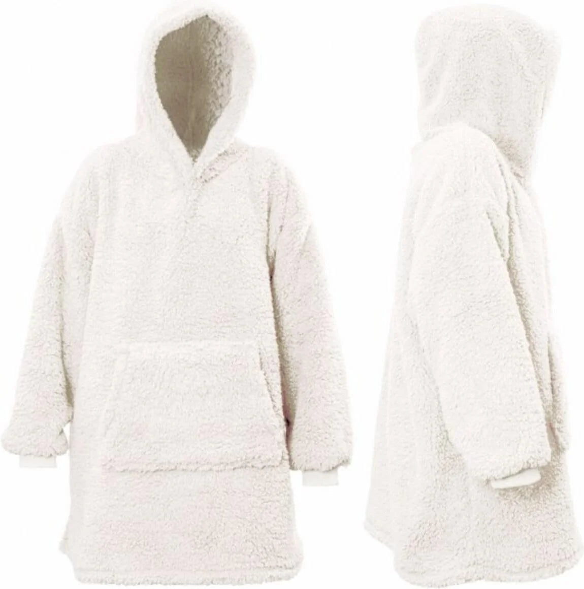 Teddy-hoodie met capuchon, ritssluiting en kangoeroezak, lichtbeige, onesize