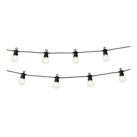 LED partylights met zwart snoer en warmwitte ronde lampjes (8 stuks zichtbaar)