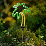 Glanzende palmbomen-vormige solar tuinlamp met kunststof stok, groen/oranje LED-lijnen