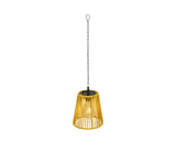 Zonne-hanglamp van gevlochten riet met gele kap en ophangketting